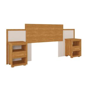 Conjunto Cabeceira Casal E Queen Size Com 02 Mesa De Apoio Cinamomo Off White Flex Astrid Jm Móveis
