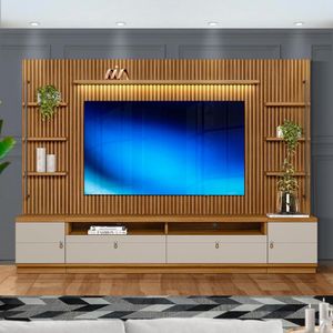 Rack Com Painel Ripado Modulado 75 Polegadas Nature Off White Jm Móveis