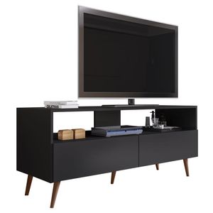 Rack Para Sala Bancada De Tv 55 Pol 136cm Pés Retrô Senna M24 Preto - Mpozenato