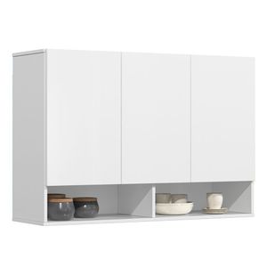 Armário De Cozinha Aéreo 3 Portas 2 Nichos 91cm Milão Branco - Ej Móveis