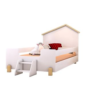 Cama Montessori Casinha Gold Infantil Com Escadinha Branco