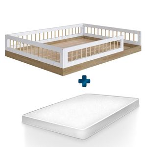 Cama Montessori Casal Infantil Com Colchão Aveiro Oak Branco Aconchego Jm Móveis