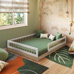 Cama Infantojuvenil De Chão Casal Com Colchão Aveiro Oak Branco Fada Completa Móveis