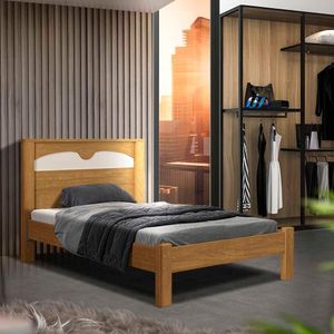 Cama De Solteiro 100% Mdf Com Colchão Cinamomo Off White Flex Pilut Jm Móveis