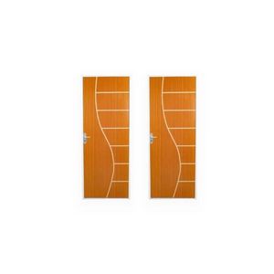 2 Kits Porta De Madeira Decorada 215x85cm Com Batente De Aço 06cm Cantareira Mogno