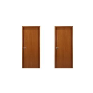 2 Kits Porta De Madeira Lisa 215x84cm Com Batente De Mdf Ultra 10cm Melamínica Mogno