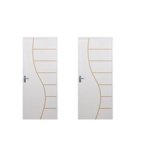 2 Kits Porta De Madeira Decorada 215x75cm Com Batente De Aço 06cm Cantareira Branco