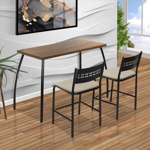 Mesa Com Duas Cadeiras Fit Flora Preto E Bege