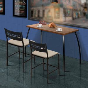 Mesa Bistro E Banquetas Aço Nobre Assento Bege