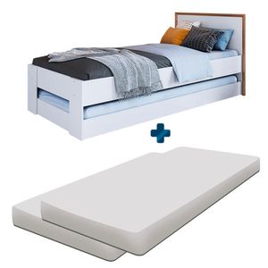 Cama Solteiro Com Auxiliar E 2 Colchões Branco Lomita Jm Móveis