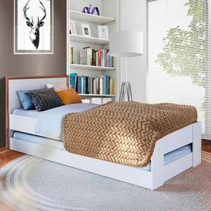 Cama Solteiro Com Auxiliar Branco Lomita Jm Móveis