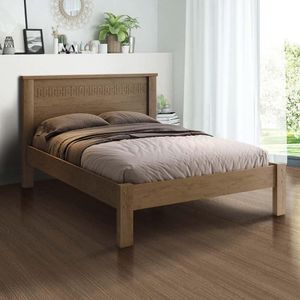 Cama De Casal Com Cabeceira 100% Mdf Com Colchão Castanho Savao Jm Móveis