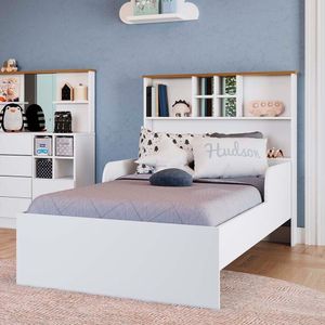 Cama De Solteiro Com Colchãoprateleiras E Espelho Branco Jm Móveis