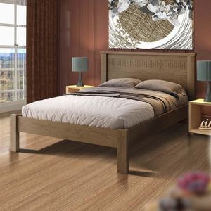 Cama De Casal Com Estrado Reforçado Com Colchão Castanho Pavi Jm Móveis