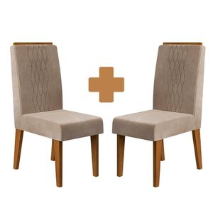 Cadeira Estofada Para Sala De Jantar Kit Com 2 Freijó Veludo Kraft Lia Dj Móveis