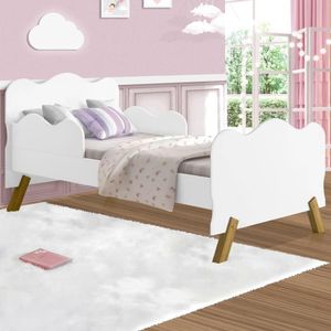 Cama Juvenil Infantil Com Pés Em Madeira E Barras Onduladas Angel Branca