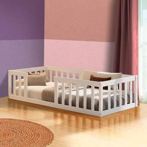 Cama Cercadinho De Chão Solteiro Branco Com Colchão Taron Jm Móveis