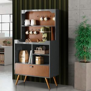 Buffet Balcão Cantinho Do Café Preto Fosco Marrom Hendery Jm Móveis