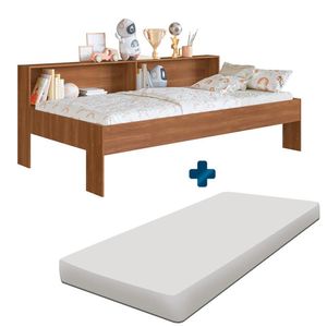 Cama Infantil Solteiro Com Colchão E Nichos Nogal Sunset Jm Móveis