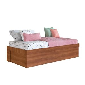 Cama Multifuncional De Solteiro Com Baú Nogal Elpe Jm Móveis