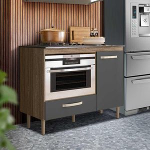 Balcão De Cozinha Para Cooktop 4 Bocas E Forno Carvalho Nature Cinza Flow Jm Móveis