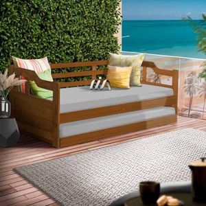 Estofado Cama Para Varanda Gourmet Solteiro Madeira Maciça Castanho Tupi Jm Móveis
