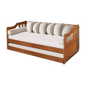 Estofado Cama Madeira Maciça Com Auxiliar + 2 Colchões Atraente Castanho