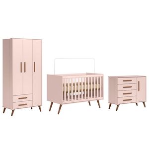 Quarto Infantil 3 Peças Com Berço Q Encanto Retrô Rosa - Qmovi