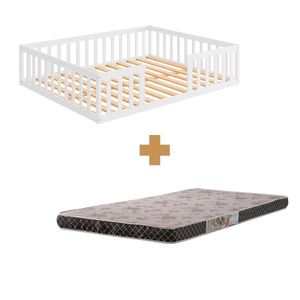 Cama Com Colchão Queen Size Rente Ao Chão Branco Nemargi