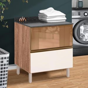 Balcão Com Tampo 100% Mdf E Gaveta Basculante Vidro Reflecta Para Lavanderia Maven Jm Móveis