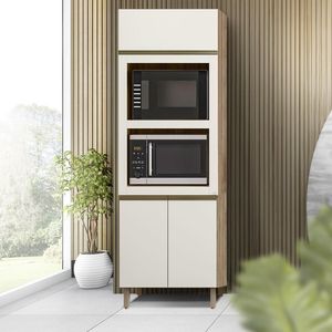 Armário Para Forno E Micro-ondas Carvalho Rústico Off White Cetim Zander Jm Móveis