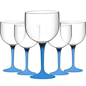 Kit 5 Taça Gin Transparente Haste Coloridas Festas Cor:azul