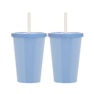 Kit 2 Copos Casal Canudo E Tampa Cinema Filmes 670ml Lisos Cor:azul