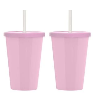 Kit 2 Copos Casal Canudo E Tampa Cinema Filmes 670ml Lisos Cor:rosa