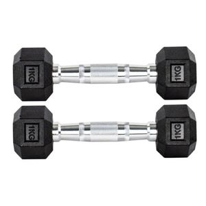 Par Halteres 1kg + 1kg Dumbbell Sextavado Emborrachado Pegada Cromada Gallant (GDb01F3B-Pt)