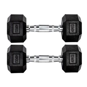 Par Halteres 4kg + 4kg Dumbbell Sextavado Emborrachado Pegada Cromada Gallant (GDb04F3B-Pt)