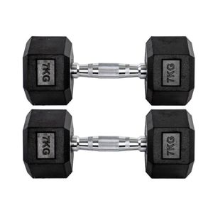 Par Halteres 7kg + 7 kg Dumbbell Sextavado Emborrachado Pegada Cromada Gallant (GDb07F3B-Pt)