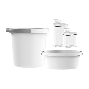 Kit Lavandeira Flow Com 02 Dispenser De Sabão 1,5 E 2,3 L Branco + 01 Balde 8,5 L Branco + 01 Bacia 5 L Branca Ou