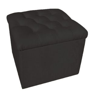 Puff Baú Decorativo 51x51 Suede Preto - Majú Decor