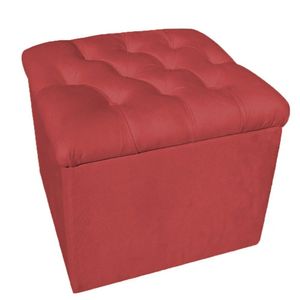 Puff Baú Decorativo 51x51 Suede Vermelho - Majú Decor