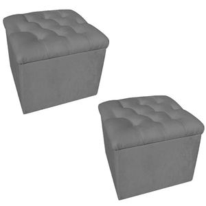 Kit 2 Puff Baú Decorativo 51x51 Suede Cinza - Majú Decor