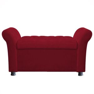 Recamier Baú Sapateira Louis 160x Cama Queen Size Suede Vermelho - Majú Deor