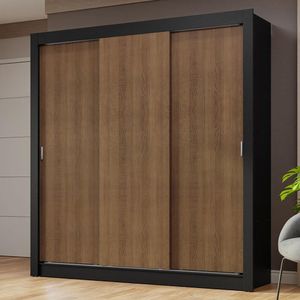 Guarda-roupa Casal 3 Portas De Correr Preto/rustic Nobre Madesa Preto/rustic