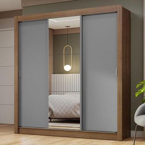 Guarda-roupa Casal 3 Portas De Correr Com Espelho Rustic/cinza Nobre Madesa Rustic/cinza