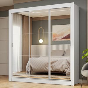 Guarda-roupa Casal 3 Portas De Correr De Espelho Branco Nobre Madesa Branco