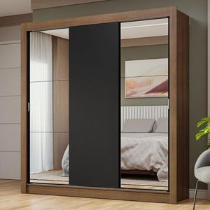 Guarda-roupa Casal 3 Portas De Correr Com Espelhos Rustic/preto Nobre Madesa Rustic/preto