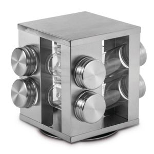 Porta Condimentos Quadrado 8 Peças Base Giratoria Inox - Mimo