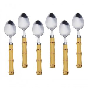 Jogo De Colher Inox E Plastico Modelo Bambu 6 Peças - Mimo