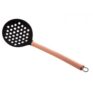 Escumadeira De Nylon Preta Cabo De Aço Inox Rose Gold 34cm
