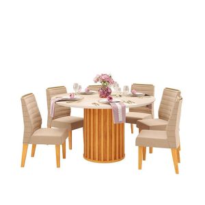 Conjunto De Mesa Dj Móveis New Viena Com 6 Cadeiras Ondina Cedro/kraft